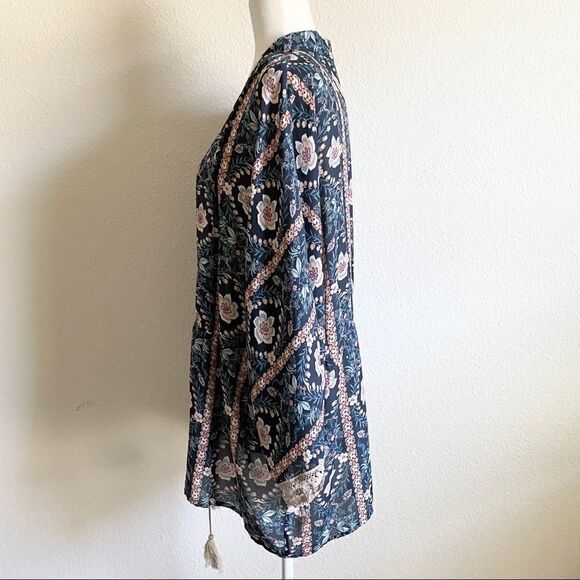 FLINT & Moss Floral Front Tie Kimono Robe Top L - Picture 5 of 8
